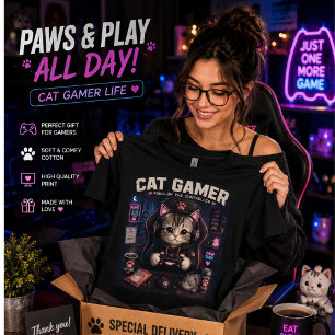 Camiseta de Gamer de Gato Camisa de Gato Juguetó