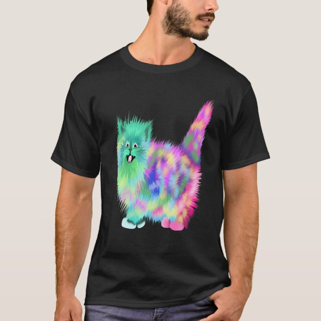 Camiseta de gatito arcoiris colorida (Anverso)
