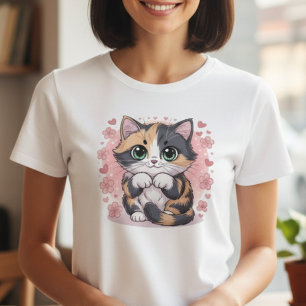 Camiseta de gatito calico kawaii adorable para muj
