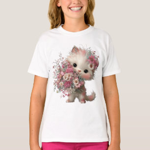 Camiseta de gatito lindo “Gato de flor rosa”