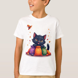 Camiseta de gatito negro de Halloween lindo