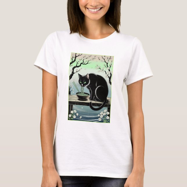 Camiseta de gato adorable comiendo ramen (Anverso)