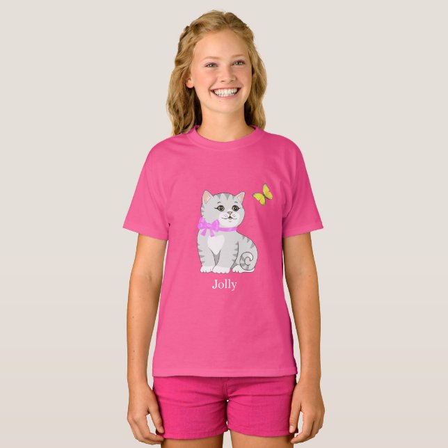 Camiseta de gato atigrado lindo y pajarito (Anverso completo)