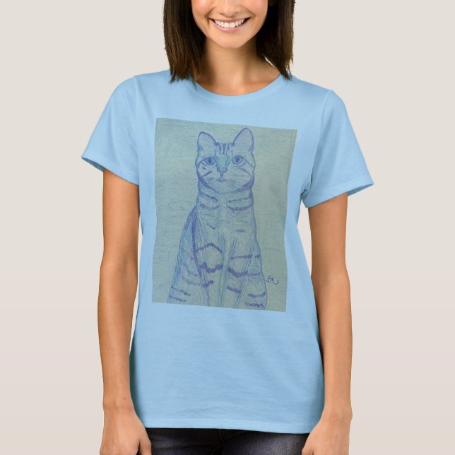 Camiseta de gato azul claro (Anverso)