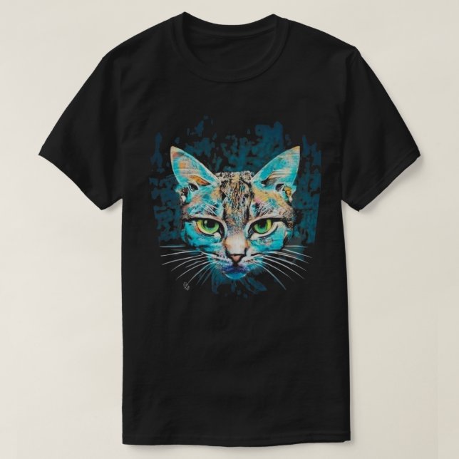 Camiseta de gato azul de color (Diseño del anverso)