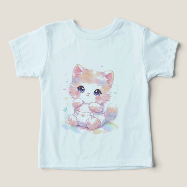 Camiseta de gato bebé Kawaii linda | Kit arcoíris  (Diseño delantero )