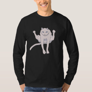 Camiseta de gato blanco y atleta que salta acrobát