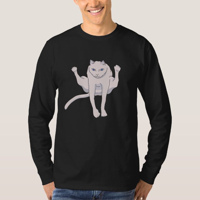Camiseta de gato blanco y atleta que salta acrobát (Anverso)