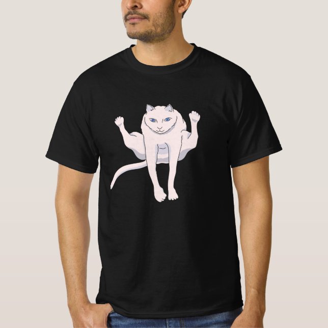Camiseta de gato blanco y atleta que salta acrobát (Anverso)