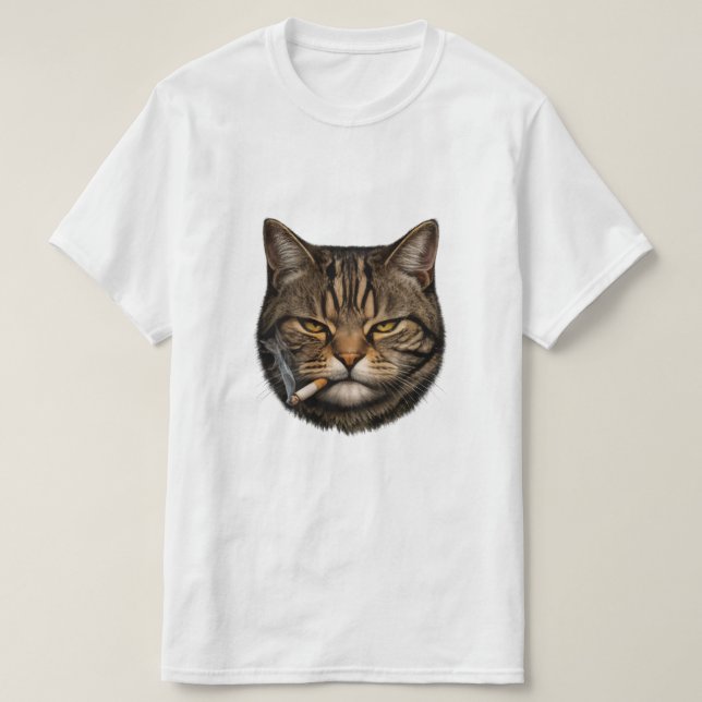 Camiseta de Gato Burlón Genial con Cigarrillo (Diseño del anverso)