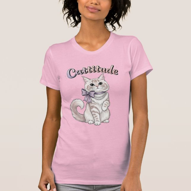 Camiseta de gato "Cattitude" femenina (Anverso)