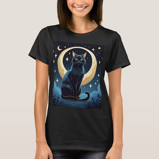 Camiseta de gato celeste - Luna mística y estrella (Anverso)