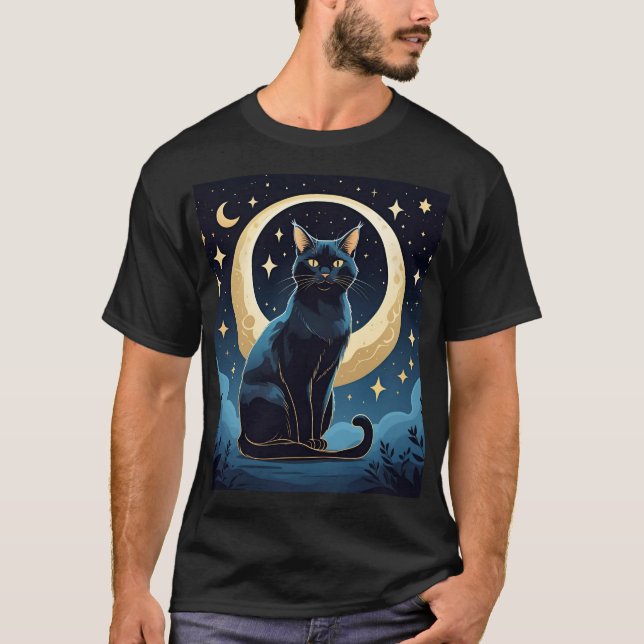 Camiseta de gato celeste - Luna mística y estrella (Anverso)