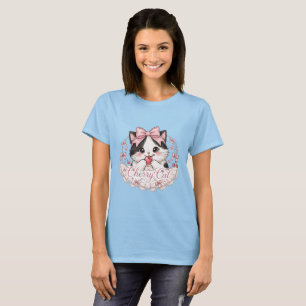 Camiseta de gato cereza coqueta linda