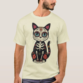 Camiseta de gato con cráneo de azúcar