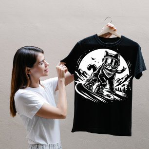 camiseta de gato con snowboard