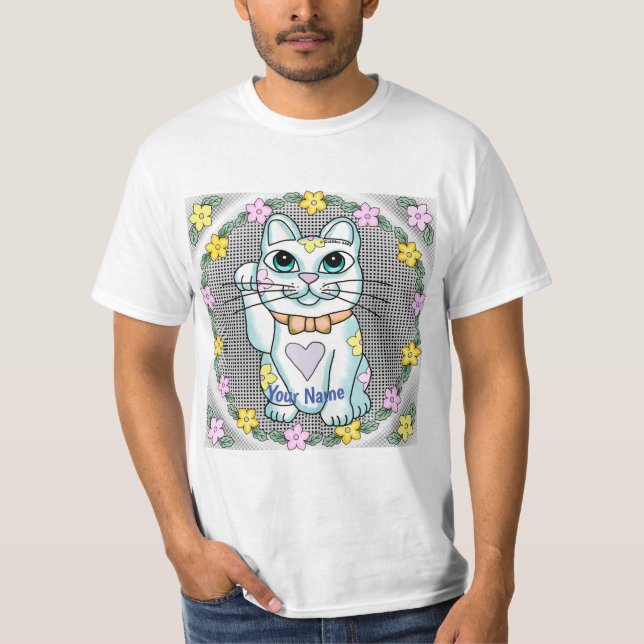 Camiseta de gato con suerte blanca (Anverso)