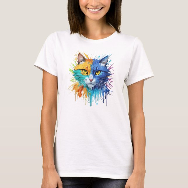 Camiseta de gato de arte pintado (Anverso)