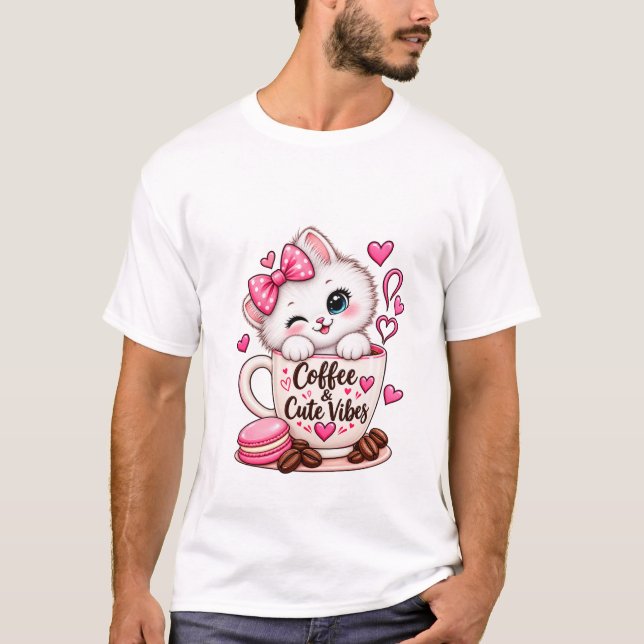 Camiseta de gato de café lindo (Anverso)