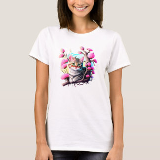 Camiseta de gato de flor acrílica