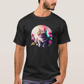 Camiseta de gato de flor acrílica