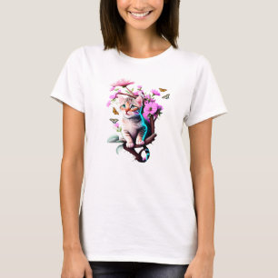 Camiseta de gato de flor acrílica