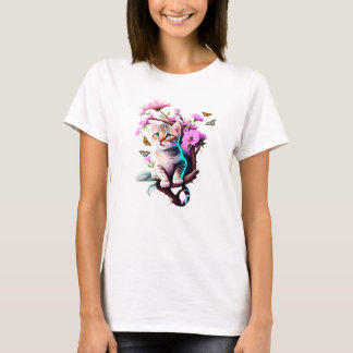 Camiseta de gato de flor acrílica