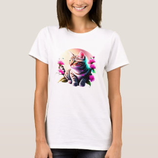 Camiseta de gato de flor acrílica