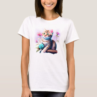 Camiseta de gato de flor acrílica