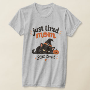 Camiseta de gato de Halloween de mamá solo cansada