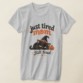Camiseta de gato de Halloween de mamá solo cansada
