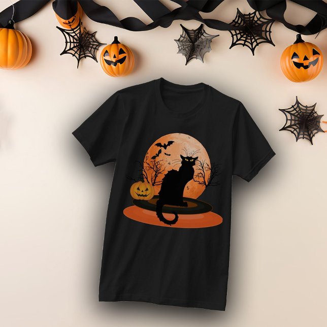 Camiseta de gato de Halloween negro amarillo (Subido por el creador)