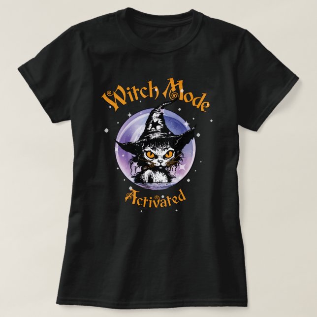 Camiseta de gato de Halloween vieja activada en mo (Diseño del anverso)