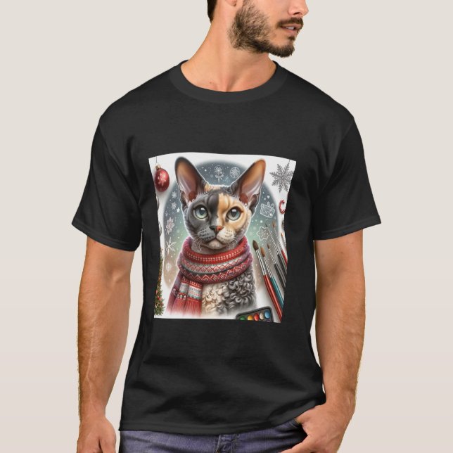 Camiseta de gato de Navidad Devon Rex Ropa Festiva (Anverso)