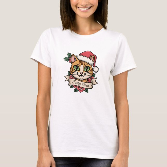 Camiseta de gato de Navidad vintage Furry Claus (Anverso)
