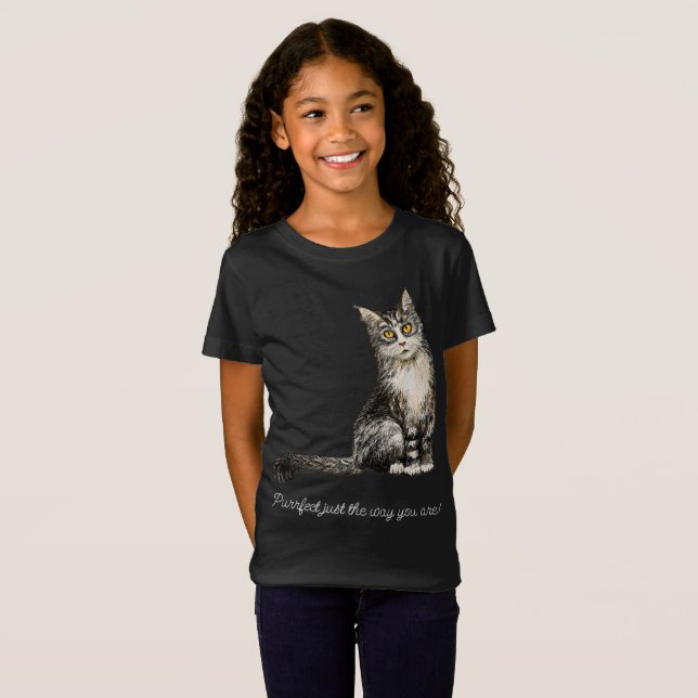 Camiseta de gato de pelo largo y gris (Anverso completo)
