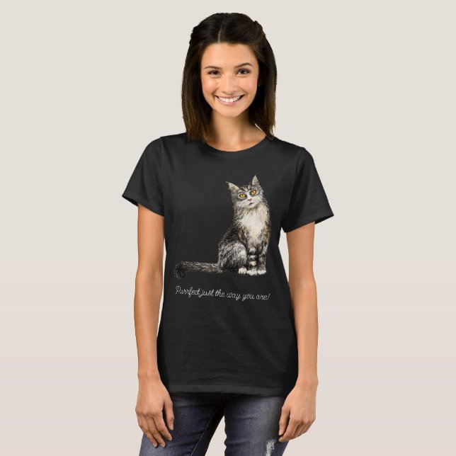 Camiseta de gato de pelo largo y gris (Anverso completo)