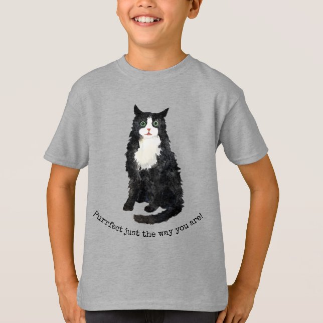 Camiseta de gato de peluche blanco y negro (Anverso)