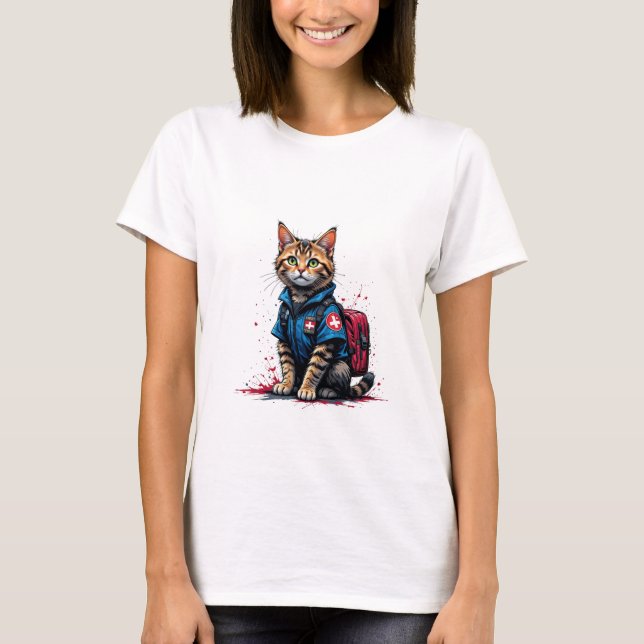 Camiseta de gato de rescate - Gato médico heróico (Anverso)