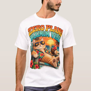 Camiseta de gato de vacaciones con cero planes y m