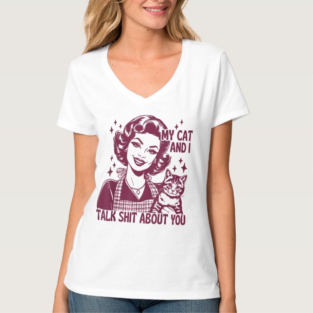 Camiseta de gato divertida de mi gato y yo hablamo (Anverso)