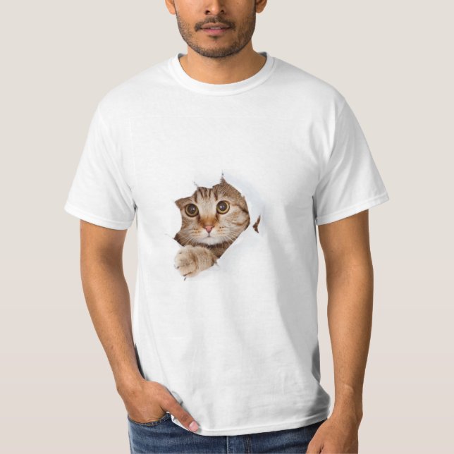 Camiseta de gato divertida y blanca gratis (Anverso)