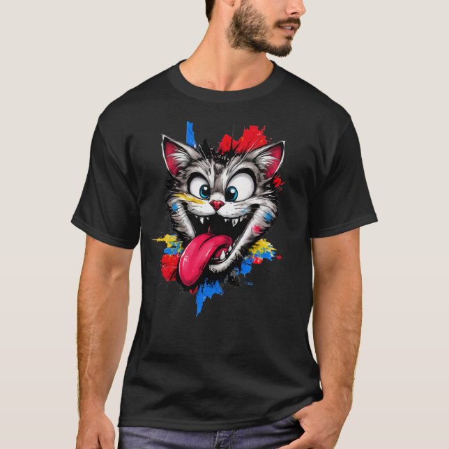 Camiseta de gato divertido y colorido (Anverso)
