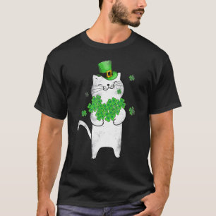 Camiseta de gato duende gato amante trébol St Patr