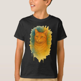 Camiseta de gato en acuarela con brillo dorado