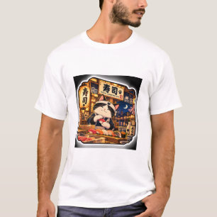 Camiseta de gato en la barra de sushi Arte de ba