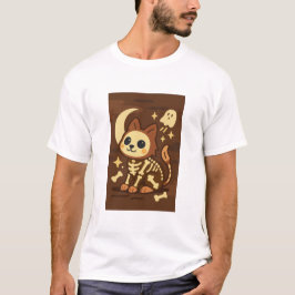 Camiseta de gato esqueleto espeluznante y fantasma