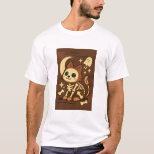 Camiseta de gato esqueleto espeluznante y fantasma