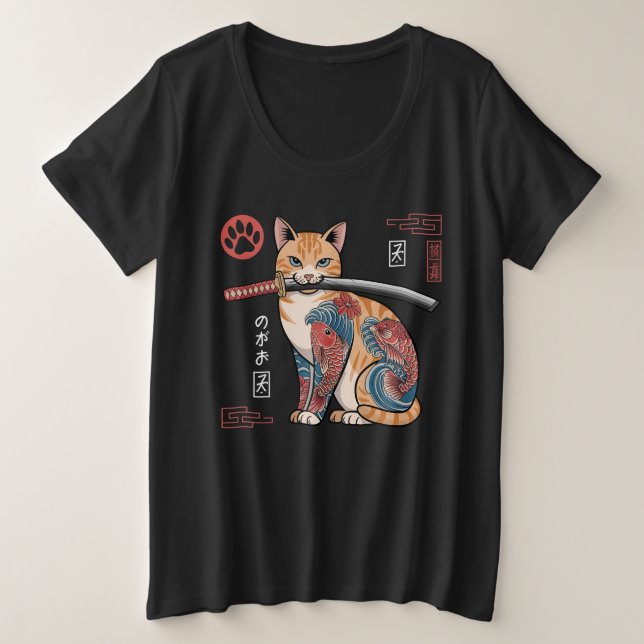 Camiseta de gato estilizada con Naranja tabby con  (Anverso del diseño)