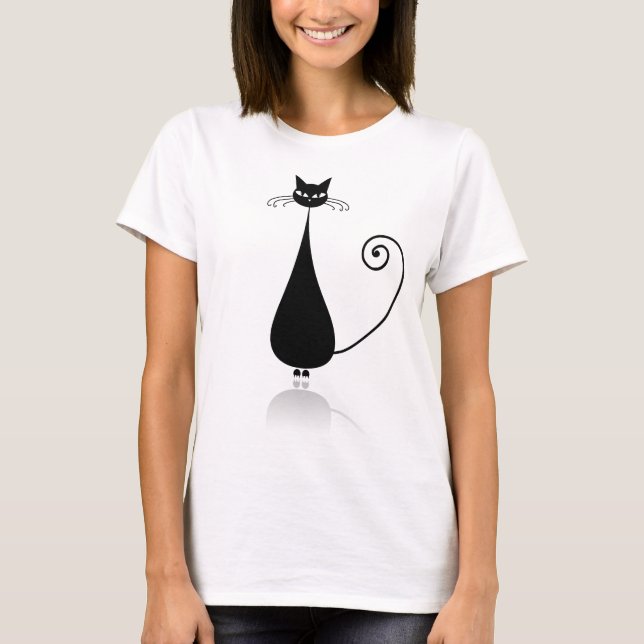 Camiseta de gato estilizada negra (Anverso)